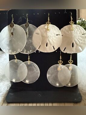 4 pair capiz & sand $ hypoallergenic earrings crafted w/CZ & freshwater pearls